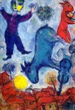 contemporain Tableau Peinture - Vaches sur Vitebsk contemporain Marc Chagall